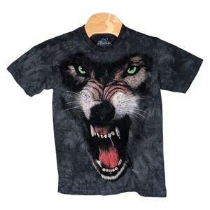 The Mountain Snarling Alpha Wolf T‎ Shirt Small Gray Black Tie Dye 2009 USA